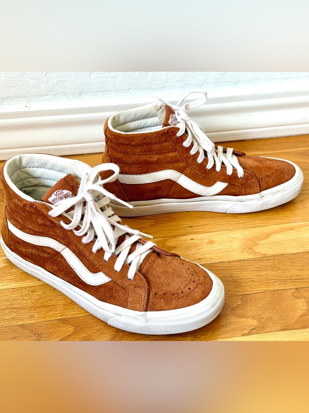 Vans Sk8-Hi Suede High-Top Sneakers in Brown and White